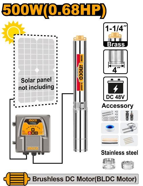 Ingco Solar deep well pump 500W 0.68HP - DWPDC50061